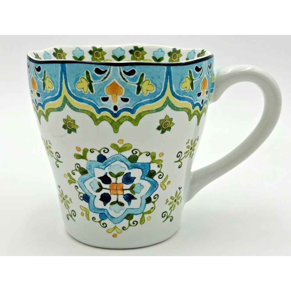 Pier 1 Imports Celeste Mug/Cup Blue Green Yellow Flowers Floral Collectible